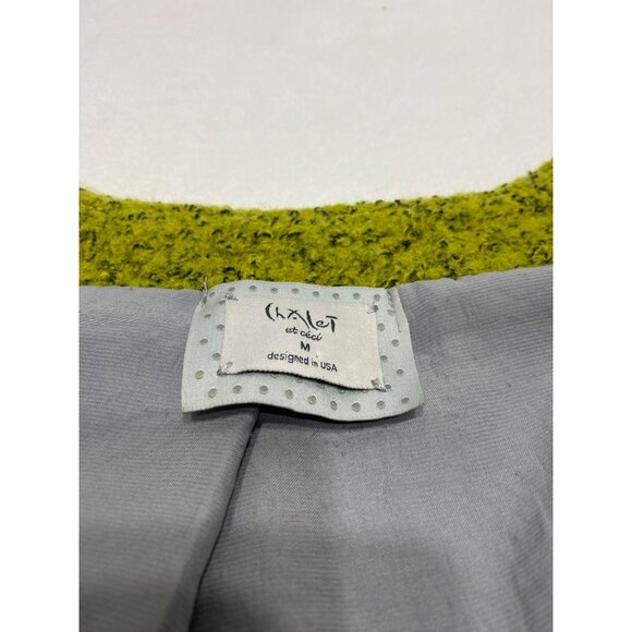 Chalet Women's Open Front Vest Size L Lime Textured Wool Blend Longline Sleevele - Picture 8 of 10